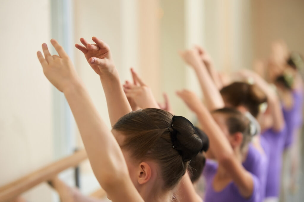 ballerinas training at class, cropped image.